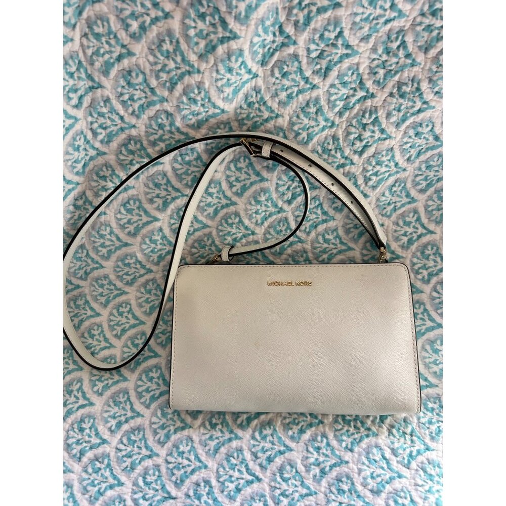 Michael Kors White Saffiano Leather Crossbody – Gold Hardware